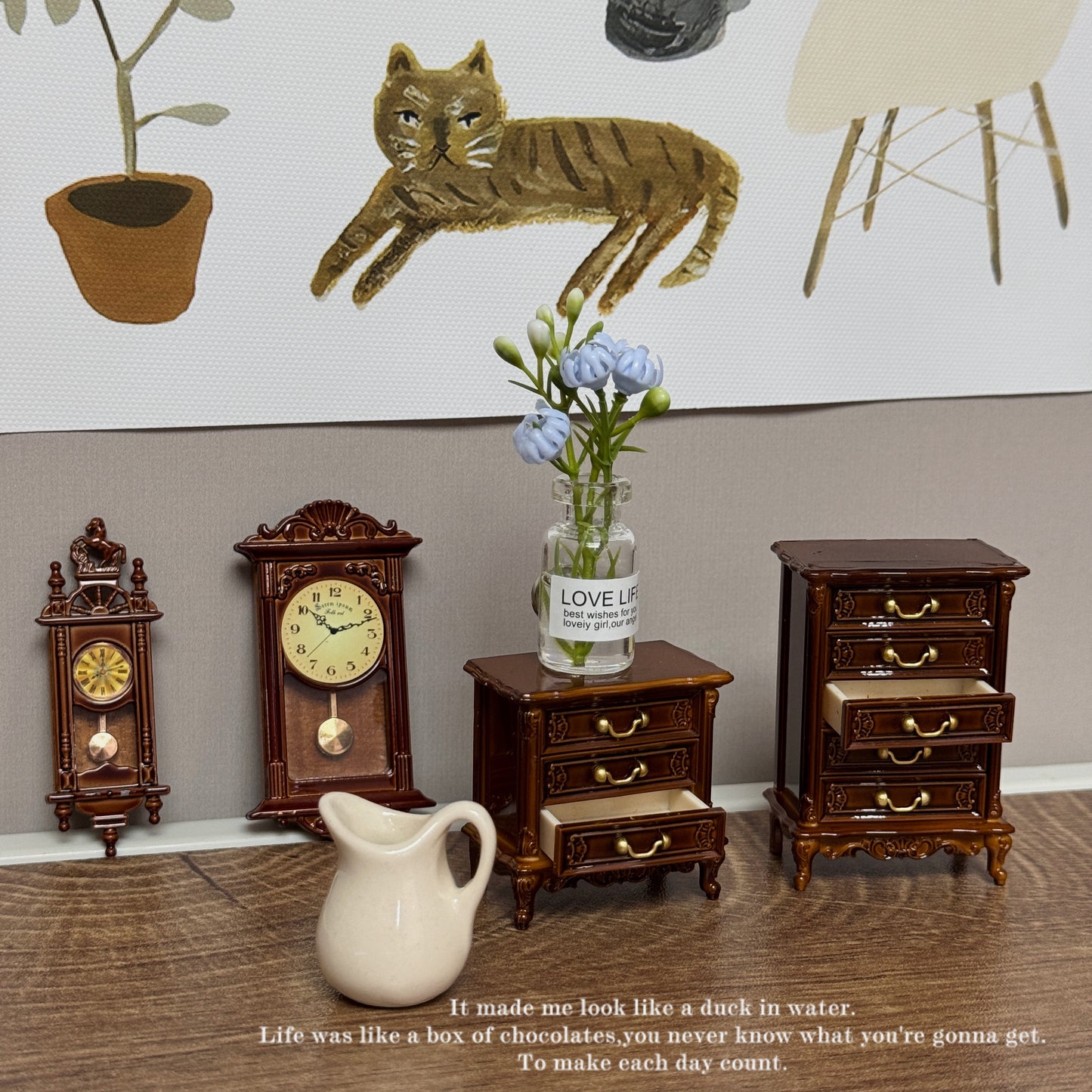 Retro Mini Pendulum Clock Furniture Decor