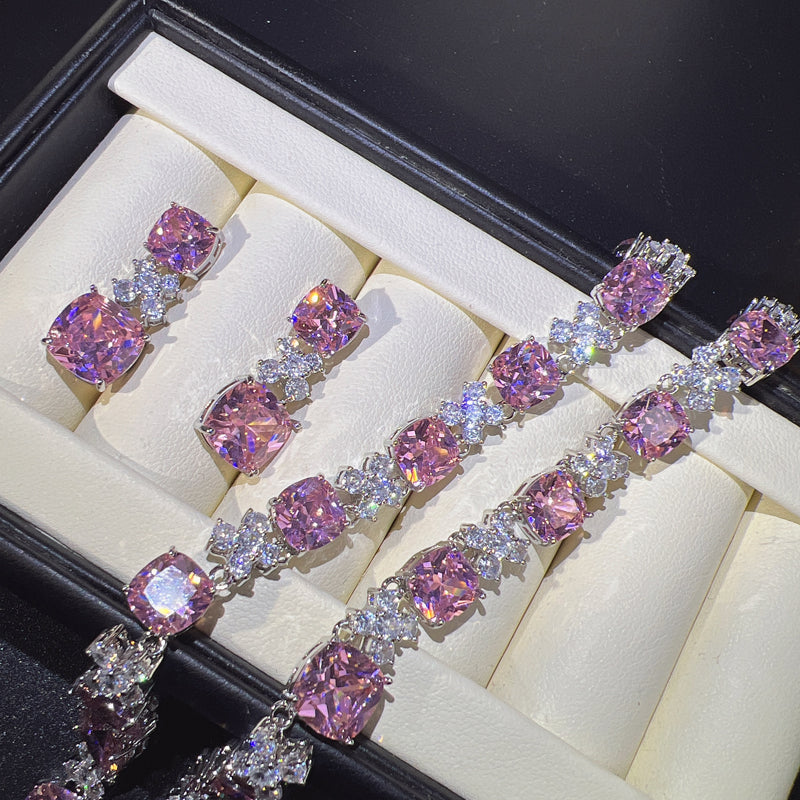 Pink Sapphire Stud Earrings and Necklace Set