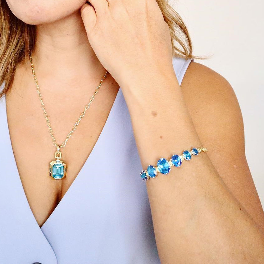 Vintage 16CTW Oval Cut Aquamarine Bracelet