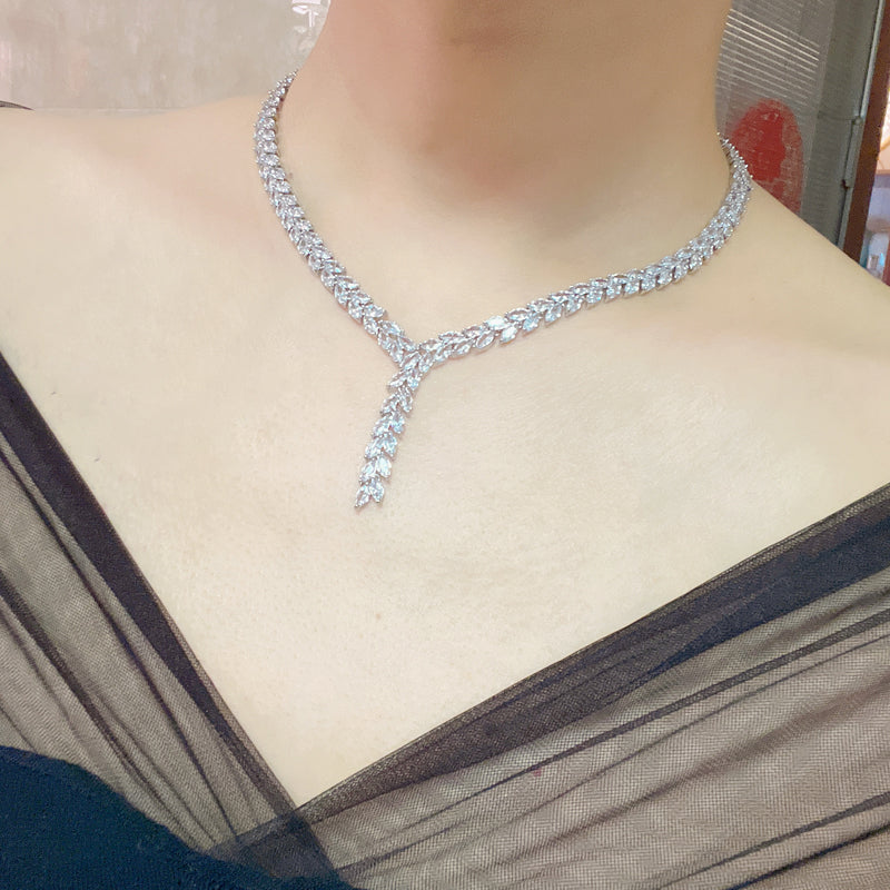 White Sapphire Statement Necklace and Earrings Sets