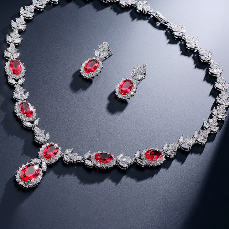 Emerald Jewelry Necklace Earrings Set