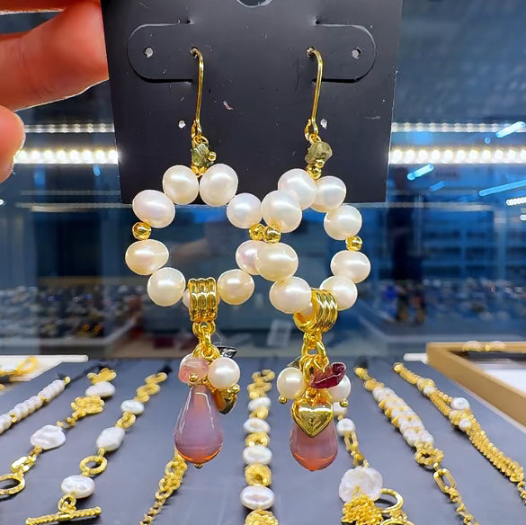 Elegant Pearl Hoop Enamel Earrings