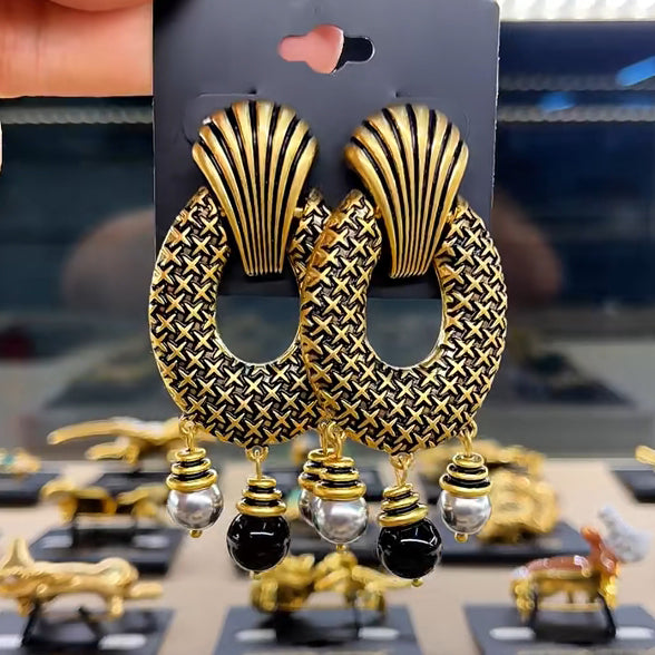 18K Gold Hand-Painted Enamel Agate Hoop Earrings