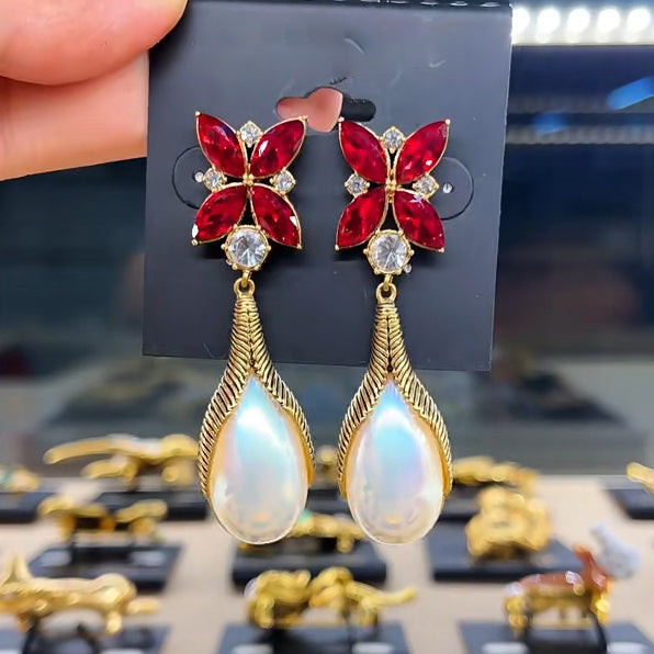 18K Gold Hand-Painted Enamel Agate Hoop Earrings