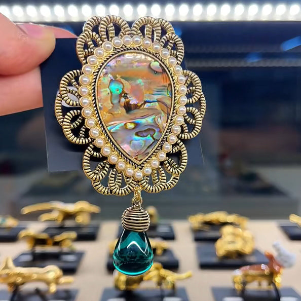 18K Gold Hand-Painted Enamel Agate Hoop Earrings