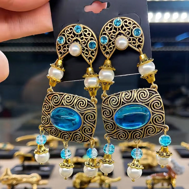 18K Gold Hand-Painted Enamel Agate Hoop Earrings