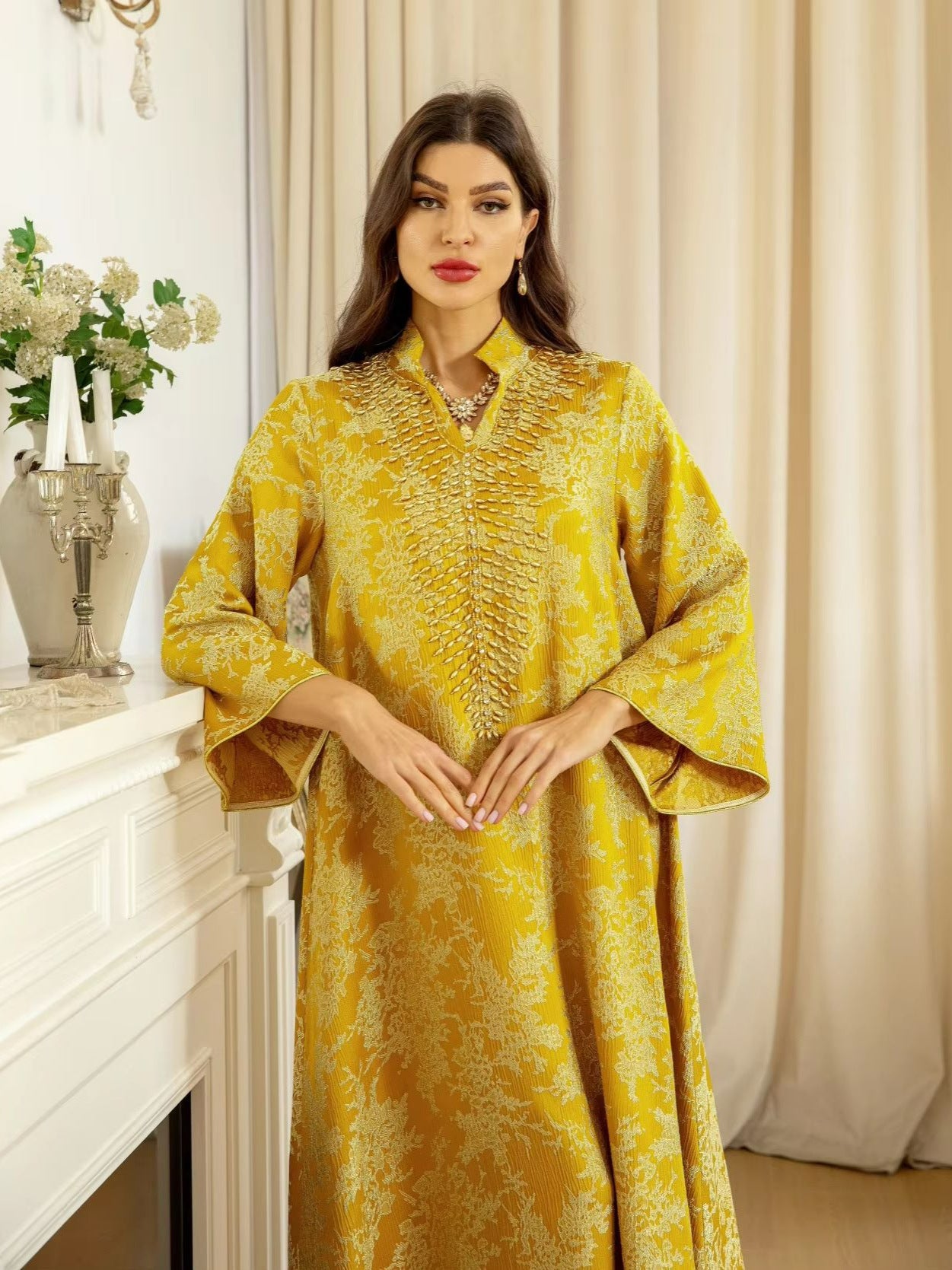 beaded abaya dress Handmade Beaded Abaya Dress