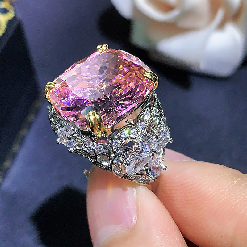 Bird's Nest Pink Gem and Emerald Ring