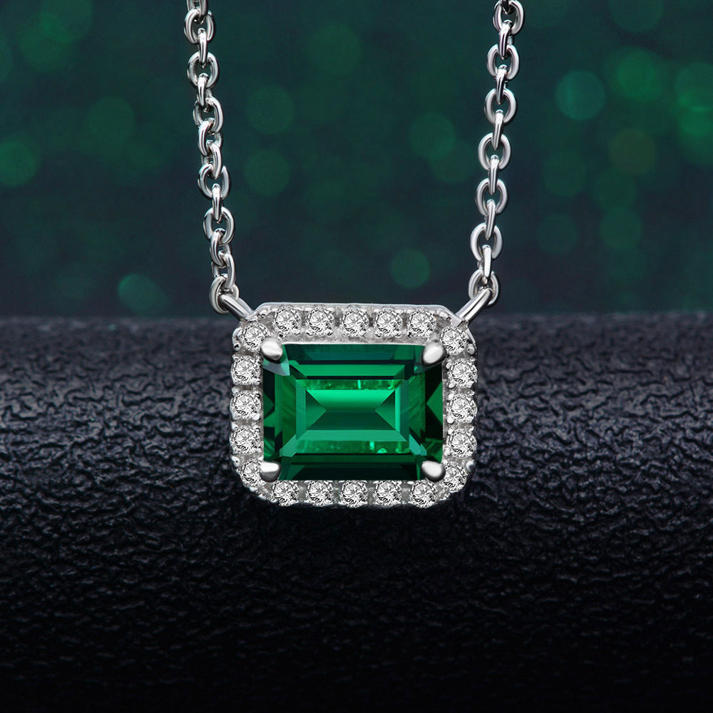 2ct Emerald Cut Emerald  Link Chain Necklace