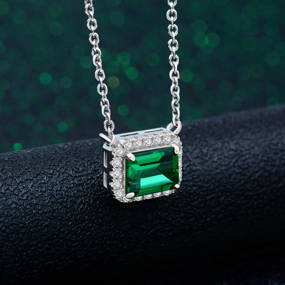 2ct Emerald Cut Emerald  Link Chain Necklace