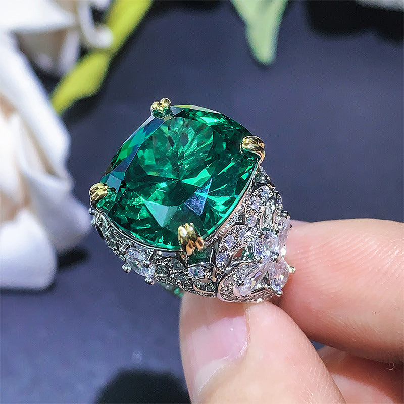 Bird's Nest Pink Gem and Emerald Ring