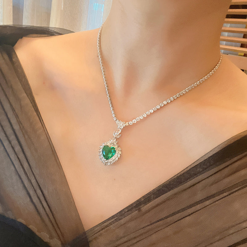 Heart Shaped Green Gemstone Pendant Necklace Earring Set