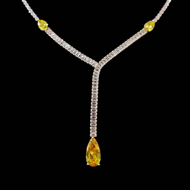 Water Drop Yellow Sapphire Necklace Earrings Set