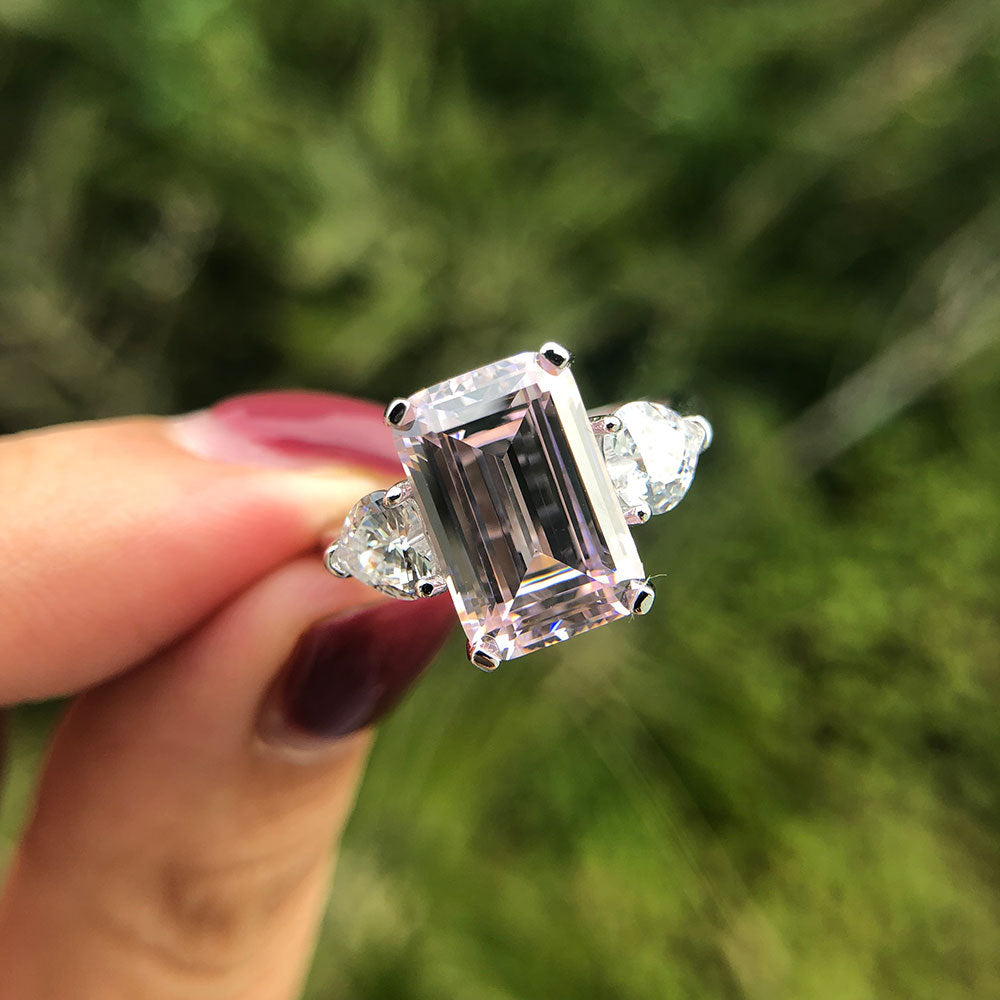 5ct Emerald Cut Pink Sugar Cube Pink Ring