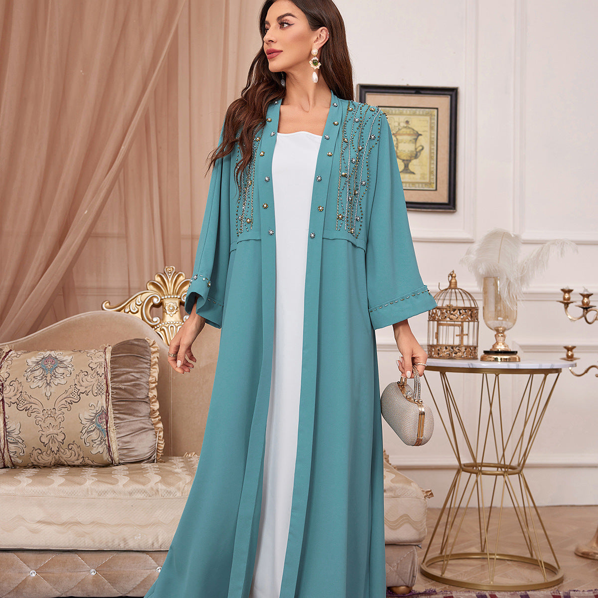 Abaya Rhinestone Robe Dress