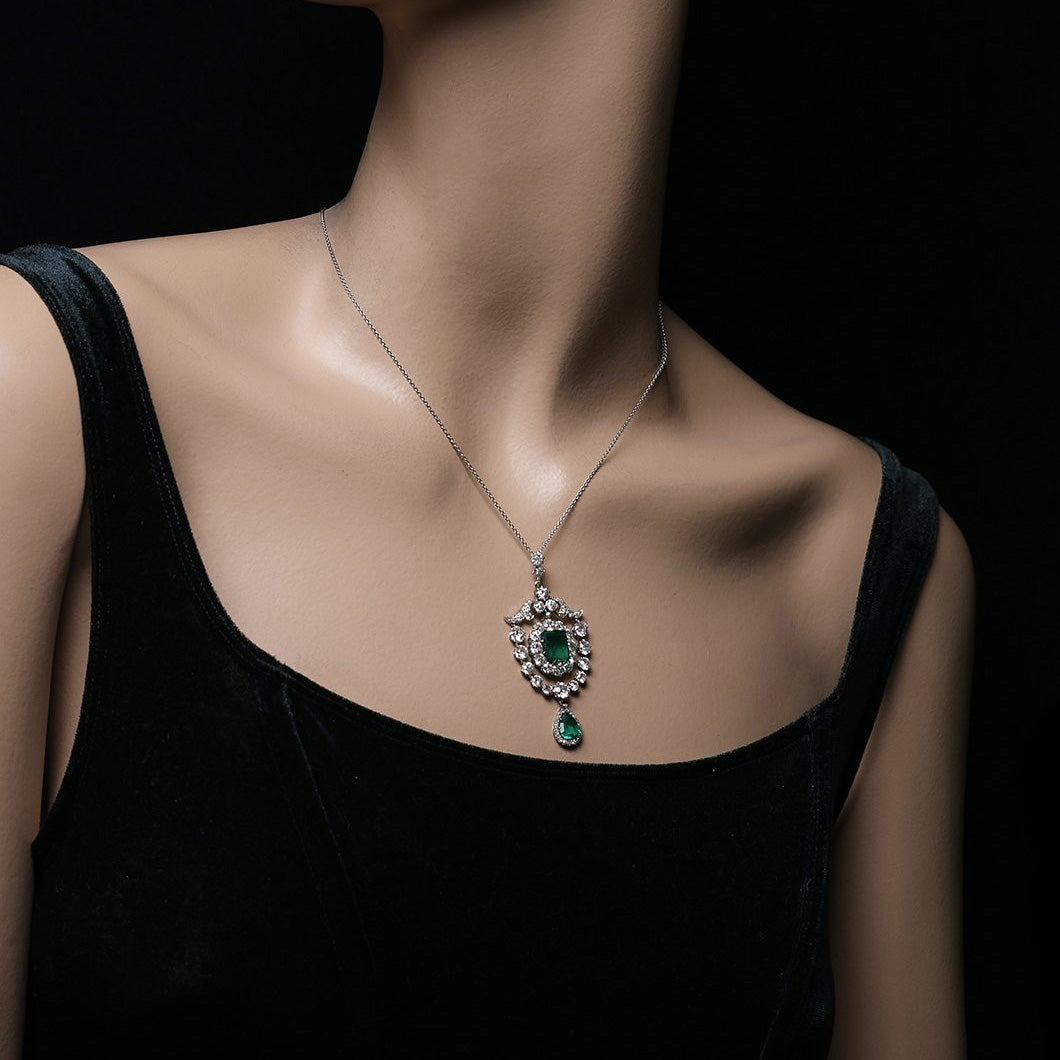 16ctw Emerald and White Sapphire Vintage Necklace