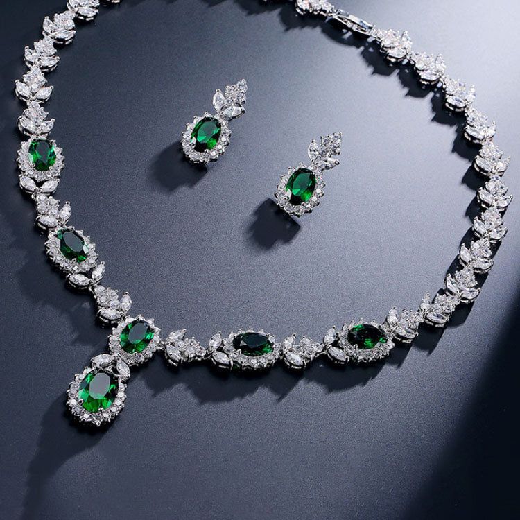 Emerald Jewelry Necklace Earrings Set