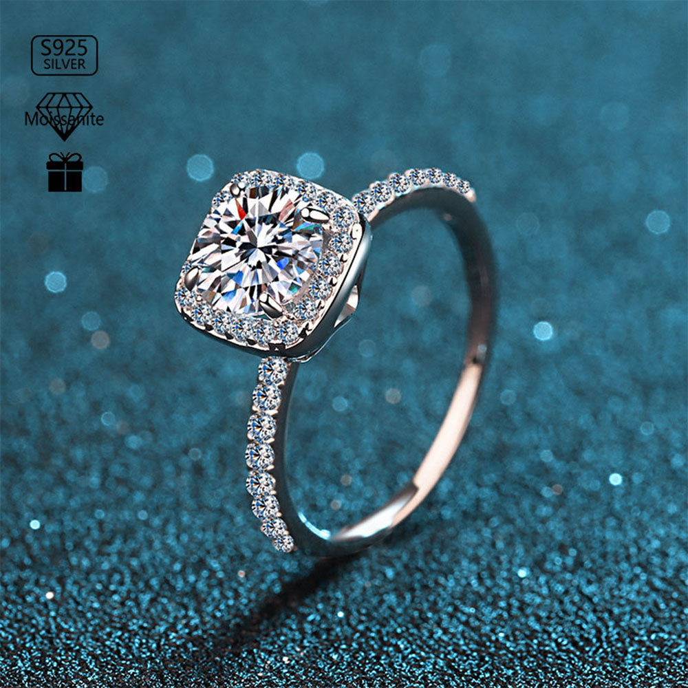 Stunna Lady 1CT 2CT Square Halo  Moissanite Ring