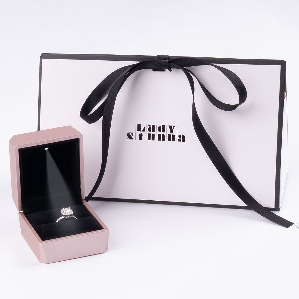 Stunna Lady 1CT 2CT Square Halo  Moissanite Ring