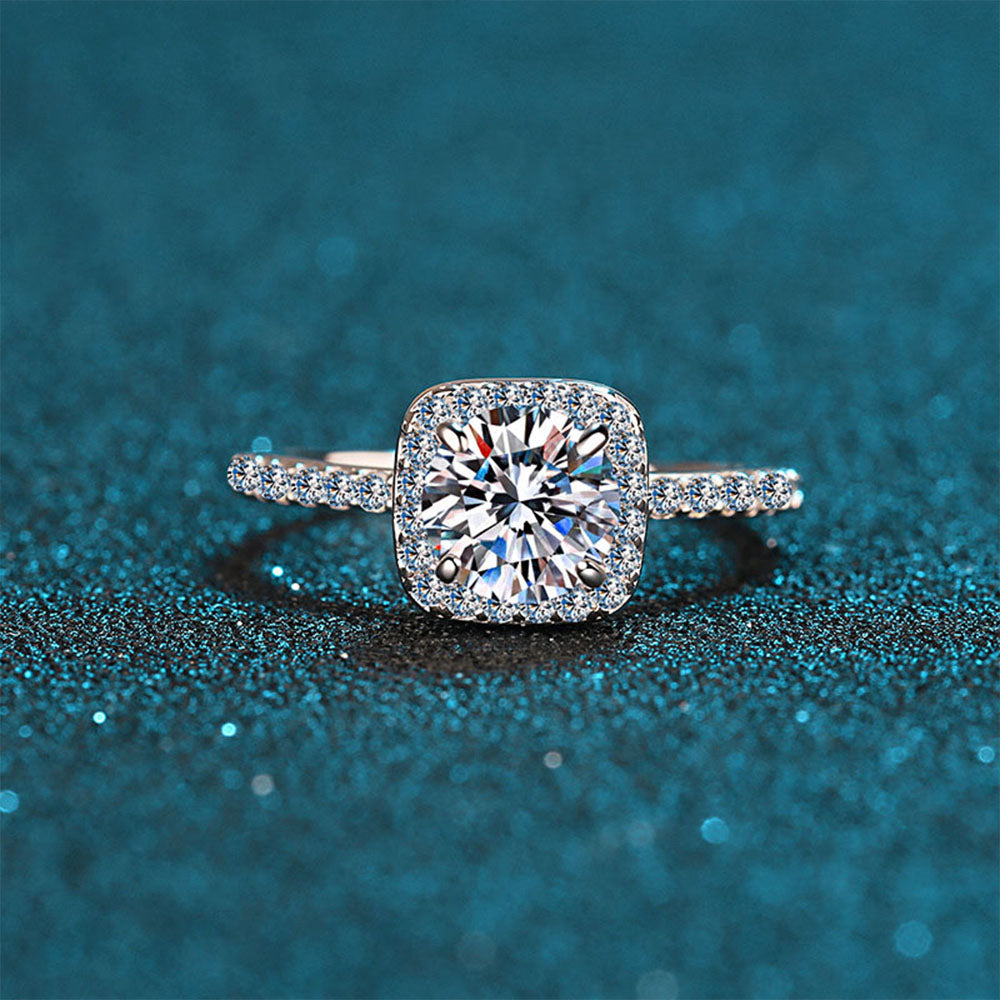 Stunna Lady 1CT 2CT Square Halo  Moissanite Ring